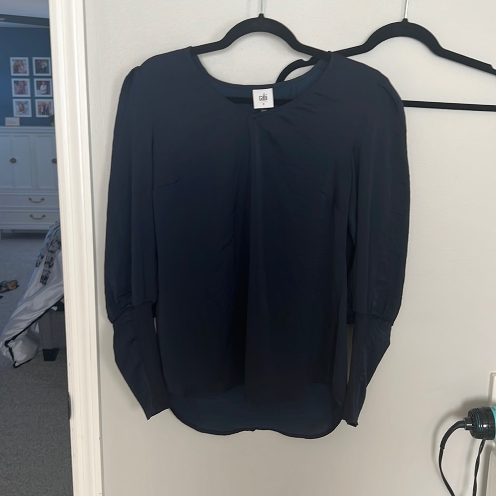 Cabi navy blouse with cuffed sleeve